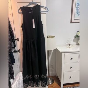 a new day Black Maxi Dress Nicole Miller with Embroidered Hem